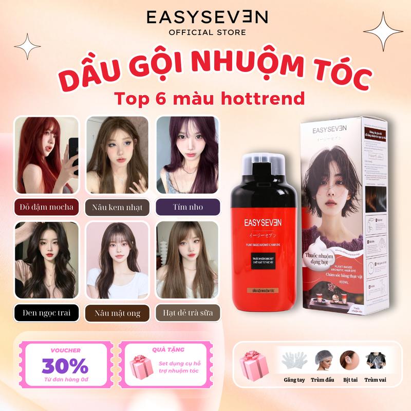  Dầu Gội Nhuộm Tóc Phủ Bạc EASYSEVEN 400ml - Thảo Dược An Toàn Phủ Màu Tự Nhiên 