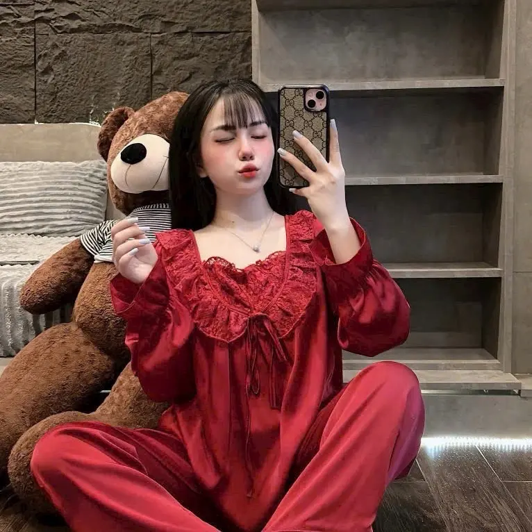 Bộ ngủ tiểu thư phối voan babydoll Tay dài - Quần dài cho nữ từ 40-60kg 6