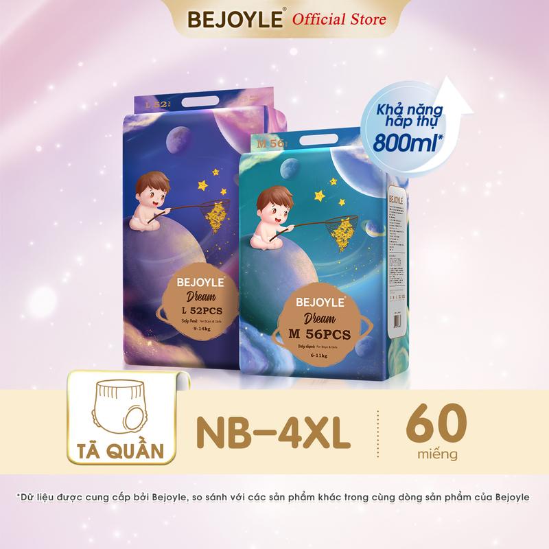 Bejoyle Thương Hiệu Chứng Nhận - Bỉm Quần Cao Cấp 56 Miếng , Size S đến XXXL Kèm Bỉm M Cho Bé Trẻ Em Bộ Trẻ Tập Đi, Chất Lượng Đảm Bảo Không Chà Da, Thấm Hút Vượt Trội
