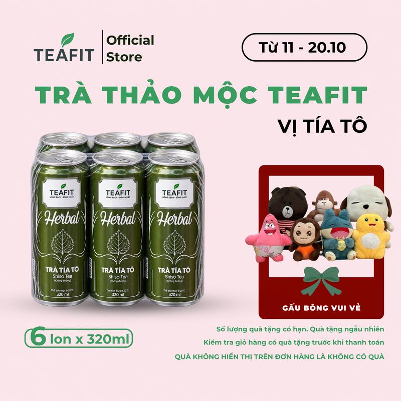 Trà Tía Tô Không Đường TEAFIT Lốc 6 Lon 320ml