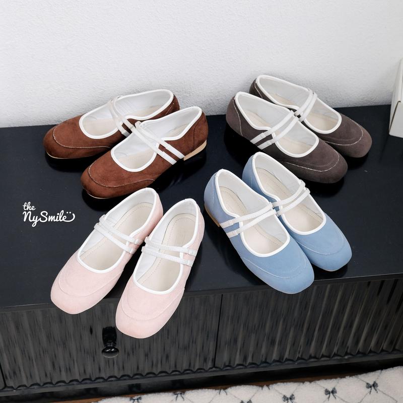 Giày nữ BIG SIZE 35 - 42 Giày Búp Bê 2 Quai 3P Mũi Tròn giày búp bê phối nhung mịn dễ thương - THENYSLIME - MARA