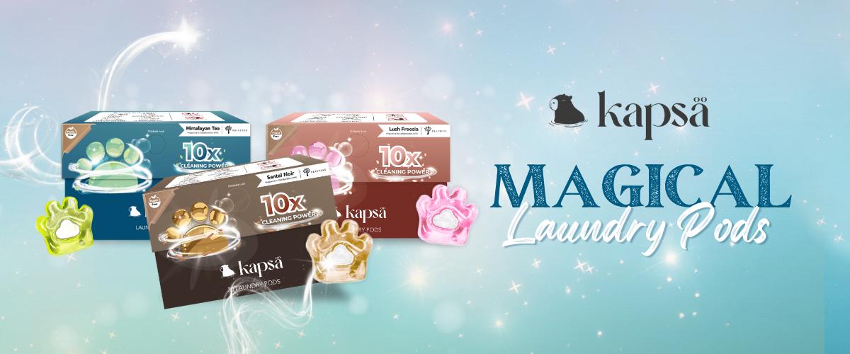 Kapsa Laundry Pods - 30 Capsules | 10-in-1 Detergent Fragrance Softener | 10X Cleaning Power | Stain & Odour Removal | Low Suds For Sensitive Skin | Top Load & Front Load Washer | Eco-Friendly