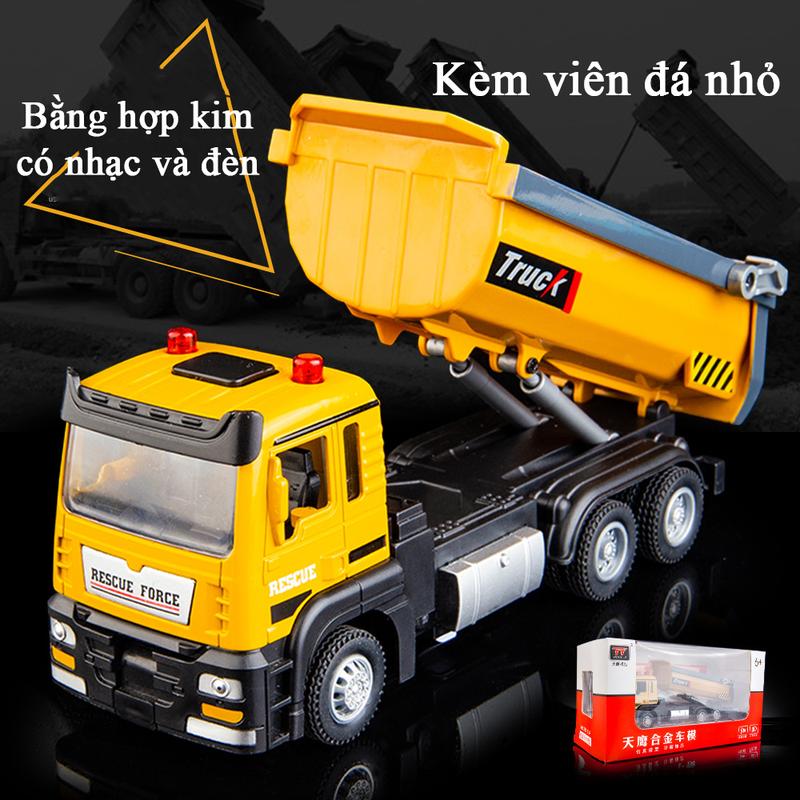  Đồ chơi xe tải ben bằng hợp kim có nhạc và đèn chạy cót kèm viên đá nhỏ tỷ lệ 1:32 
