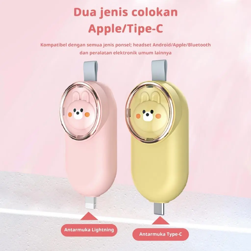 Powerbank Mini Type-C dan IPhone 2500mAh Darurat Saku Portabel