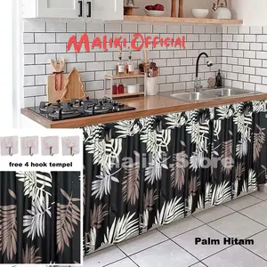 NEW PAKET 2 PCS Gorden Kolong Dapur Aestetik 2 PCS Bahan Katun Lembut Tahan Lama Anti-Susut Tahan Pudar Free Tali dan 4 Hook Tempel Ukuran 100cm x 60cm/70cm/80cm - Curtain