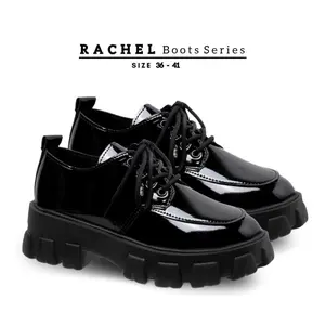 Docmart RACHEL Sepatu Wanita Boots Hitam Kulit Glossy & Matte Black