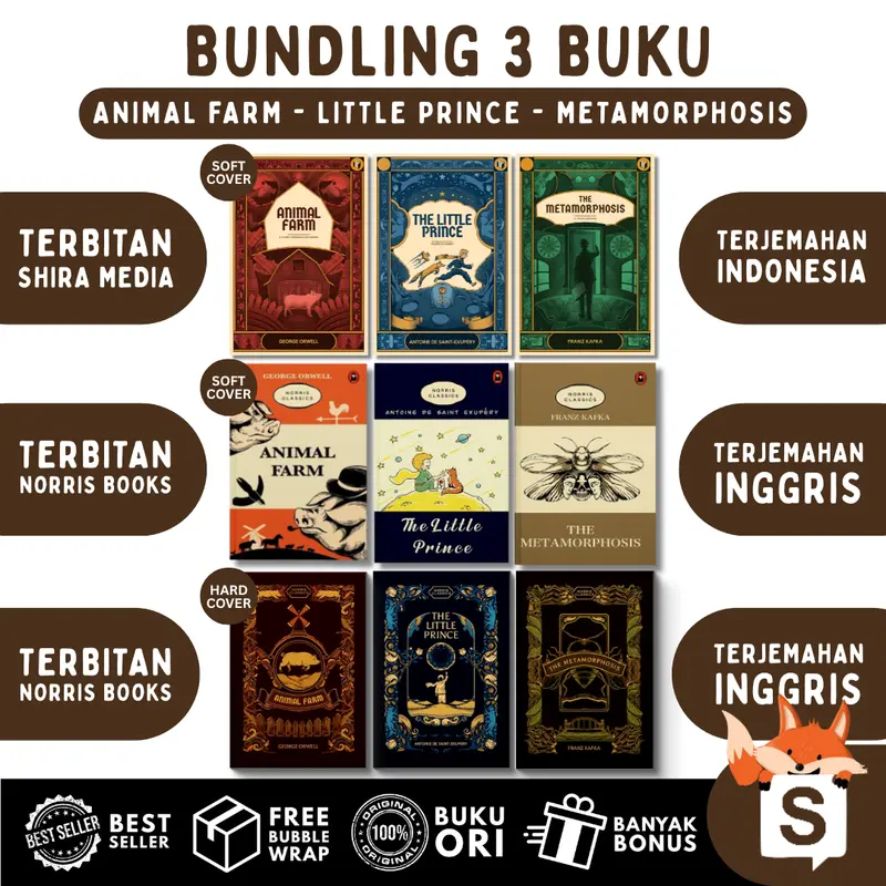 [solusibuku] Bundling 3 Buku Novel Seri Klasik : The Little Prince, Animal Farm, The Metamorphosis (Norris & Shira)
