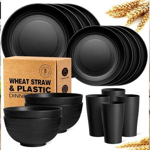 [MY 24H] Dinner Plates For 16 pp Dinnerware Sets Microwave Dishwasher Safe Reusable Dinnerware Wheat straw material Tableware set pinggan mangkuk set cik epal