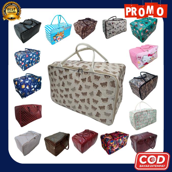 Travel Bag Tas Pakaian Tas Mudik Motif Ukuran Jumbo 50cm Pria Wanita - Kelinci Navy 6
