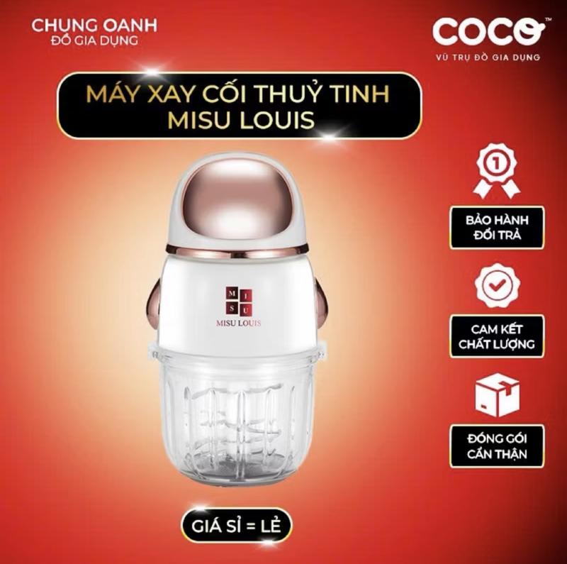 Máy Xay Cao Cấp Thuỷ Tinh 300ml 6 Lưỡi Dao Xay Sinh tố, Hoa Quả, Thịt, Xay Cho Bé Ăn Dặm Cối Thuỷ Tinh Misu Louis, Máy Xay Đa Năng Cầm Tay Chính Hãng Bảo Hành 12 Tháng