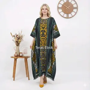 Kaftan Tenun Wanita Modern Bahan Tenun Premium Blanket - Baju Kaftan Jumbo Wanita - Kaftan Tenun Lebaran