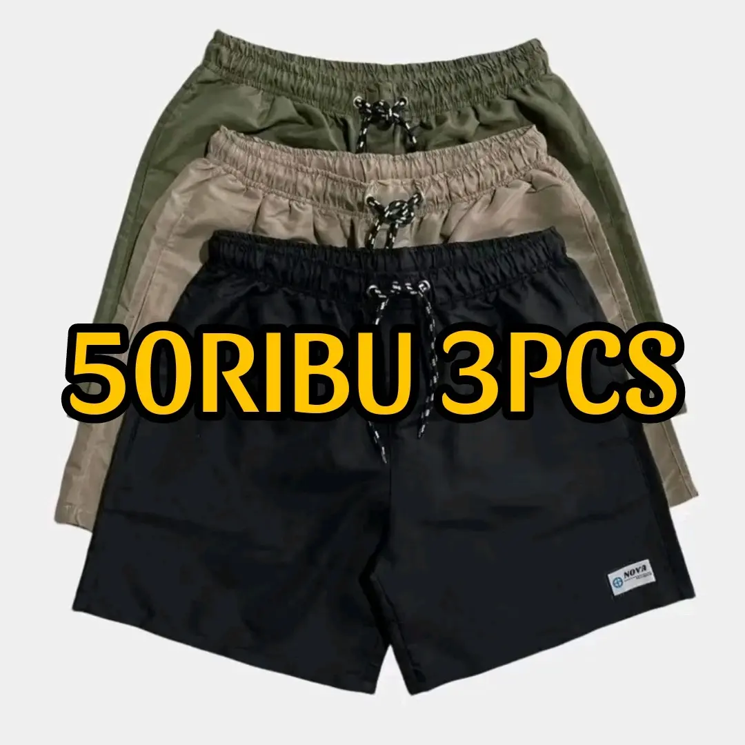 PAKET 3 PCS Celana Pendek Pria Distro Boardshort Tali Karet Pinggang Boxer Santai [BSHORT3] Nyaman Katun Abu Navy Panjang Kain Hitam Dewasa Keren