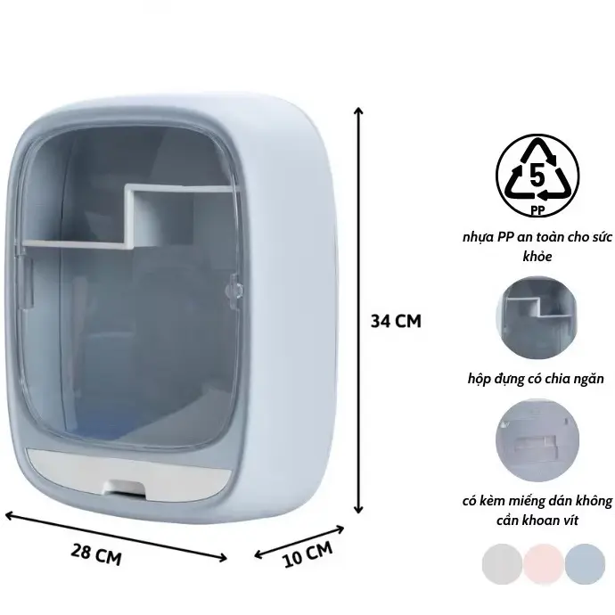 Tủ Đựng Mỹ Phẩm Dán Tường HOKORI 3635 Cao Cấp, Hộp Treo Tường Đa Năng Chất Liệu Nhựa ABS, PET