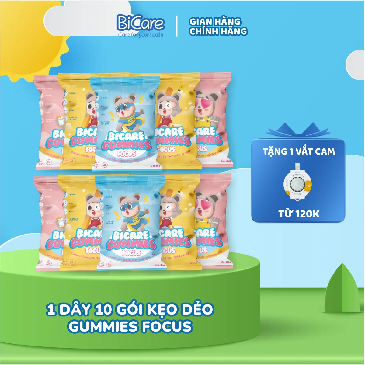 Kẹo dẻo bổ não Gummies Focus của BiCare bổ sung Gaba, Cholin, Vitamin A, DHA cho bé thông minh, sáng mắt