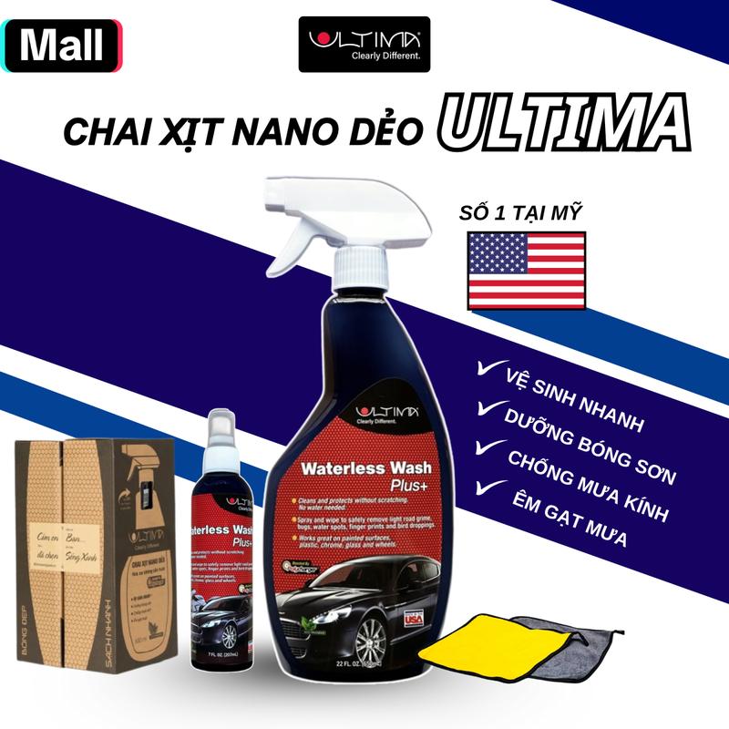 ULTIMA Chai Xịt Nano Dẻo Waterless Wash Plus 650ml Vệ Sinh Kính Ô Tô Chống Bám Nước & Chống Đọng Nước An Toàn Ecofriendly