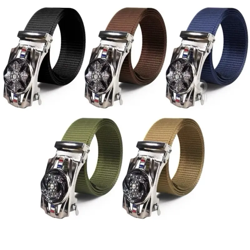 Ikat Pinggang Pria Tactical Canvas Nylon 115cm Kepala Gold Hitam Silver Tali Sabuk Hitam Coklat Hijau Pengait Putih Biru Gaya Taktis Tangguh Kuat Anti Berudul Gesper Otomatis