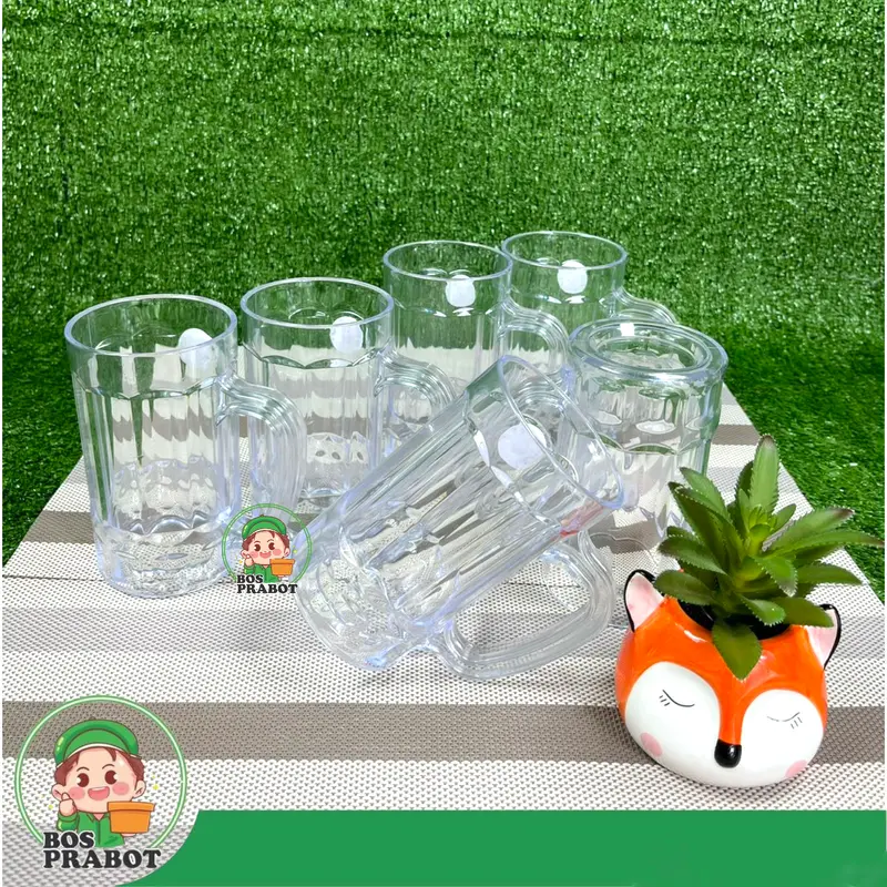 6PCS GELAS BEER 450ML / GELAS BENING GAGANG / GELAS ES TEH / GELAS AKRILIK TRANSPARANT Minuman Kopi Kitchenware 3
