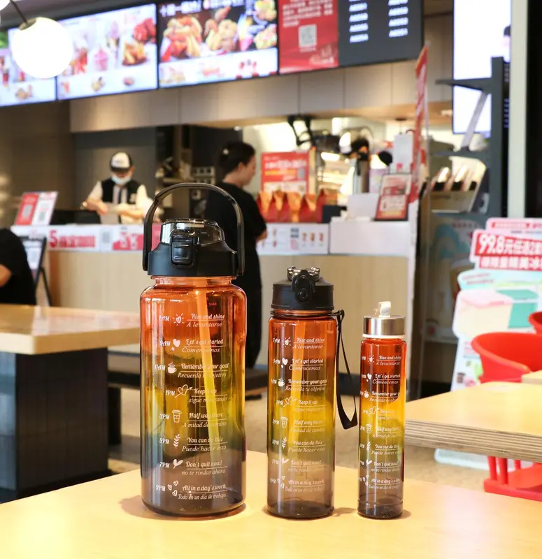 FoodGrade Botol Beranak 2 Liter + 1000ml + 500ml Botol Minum Viral 1 set BPA FREE Plastik Putih Sedotan Bottles Kitchenware 3