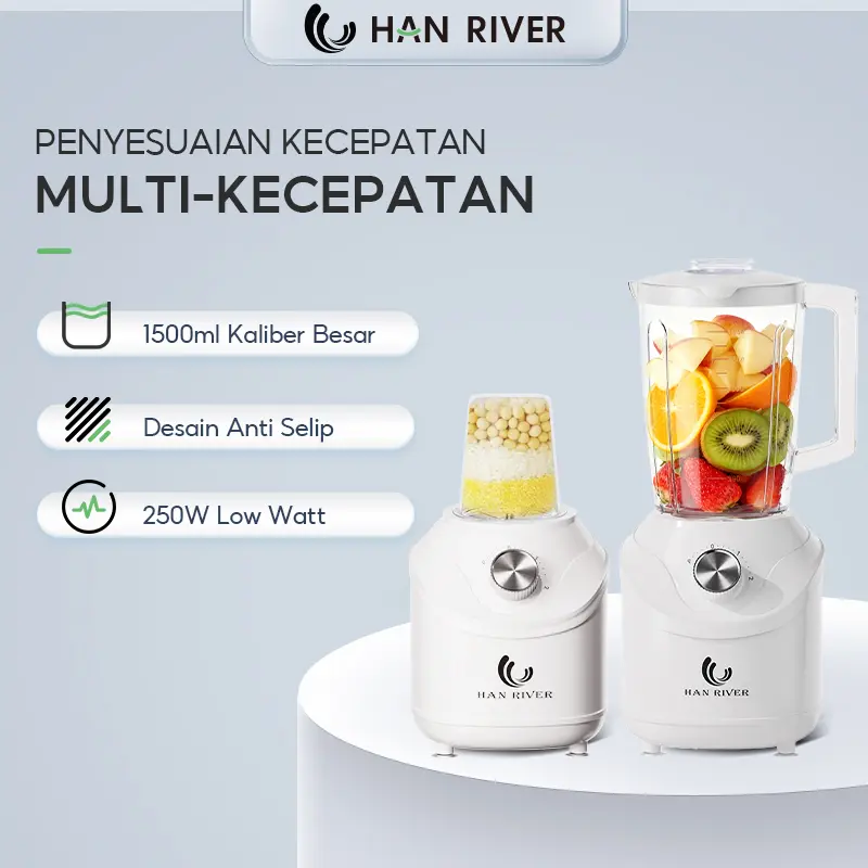 [ceceketarketir]HAN RIVER Blender Multifungsi 250W Suara Lembut 2-IN-1 Blender Terbaik Pembuat Jus double cup 1500ML