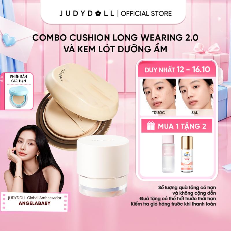Combo Phấn Nước Trà JUDYDOLL Long Wearing Cushion - Bản 2.0 và Kem Lót Dưỡng Ẩm Nourishing Makeup Base Cho Lớp Nền Mịn Mướt
