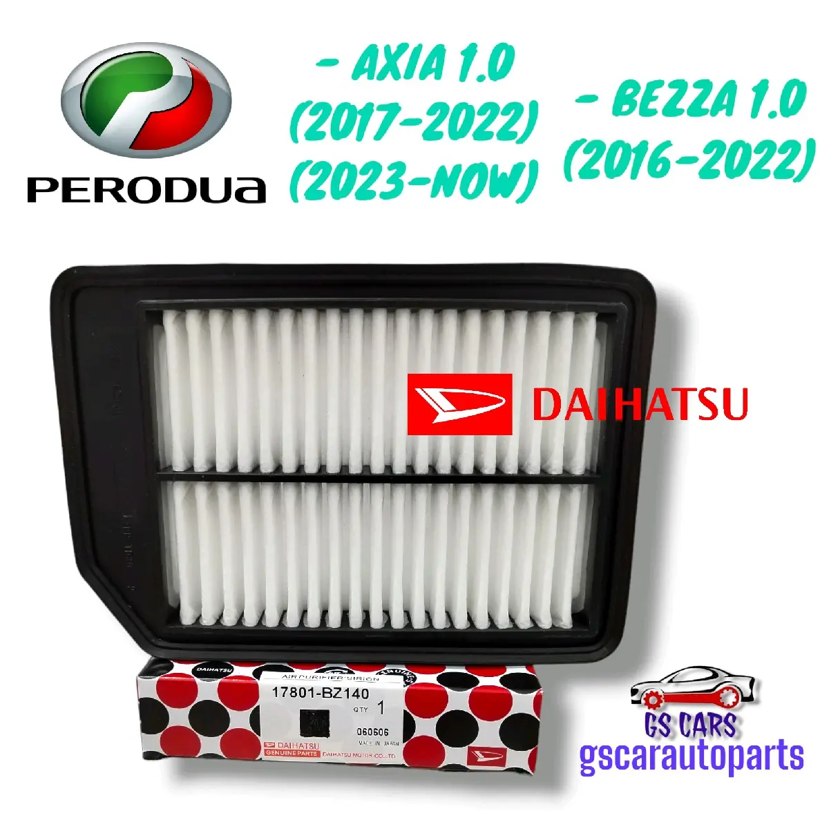 Ready stock perodua engine air filter axia vvti 1.0cc 1st model 2017-2022 & 2nd model 2023-now / bezza 1.0cc 2016-2022 daihatsu/ toyota 17801-BZ140 perodua air filter penapis udara enjin