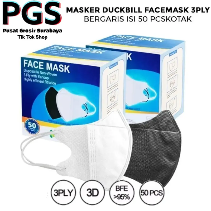 PGS | PAKET 3 BOX | Masker Duckbill FACE MASK 50 Pcs  Warna Hitam dan Putih dengan Box 0