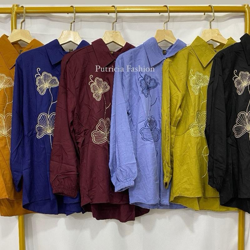 Baju kemeja bunga bordiran katun twill 0