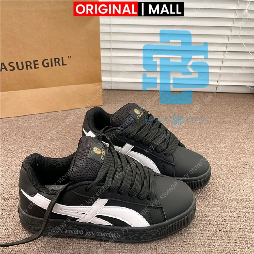 Sepatu Casual Pria Wanita Warna Hitam Terbaru Sepatu Sneakers Tali Gemuk Busa Tebal Bahan SUEDE TKTN Black Sepatu Sneaker Laki Laki Perempuan Unisex Shoes Hitam