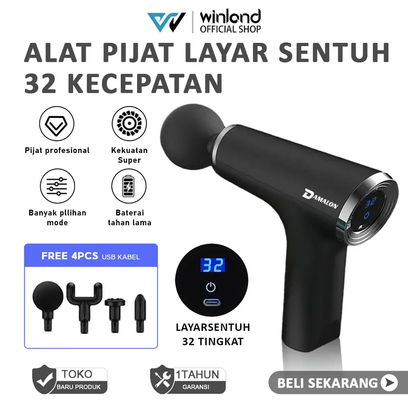 Winland  Massage Gun Fasia Gun Relaksasi Otot Pijat Dewasa Mainan Alat Fitness Rumah Alat Getar Elektrik layar elektronik (32 level mode)（Garansi 1 tahun/COD） Ready Stock 0