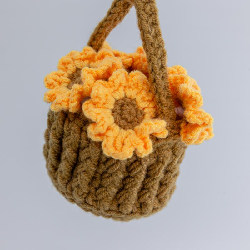 YSHomy Crochet Car Hanging with Crochet Flower Basket for Car Decor, Crochet Sunflower Rose Basket Hanging for Car Mirror 7