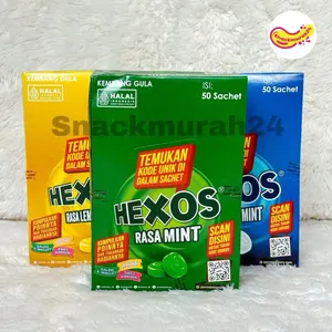 [BOX] Hexos Mint 12.5 Gram x 50 Sachet x 5 Butir rasa MINT BARLEY LEMON