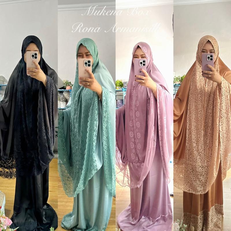 MUKENA BOX PREMIUM RONA ARMANISILK FREE TASBIH DAN BUKU DZIKIR COCOK UNTUK HAMPERS Lembut Muslim Nyaman Pouch Renda Dewasa Sajadah 6