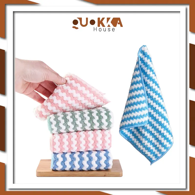 QUOKKA Zick-Zack Cloth Kitchen Thickened Strong Absorbent Household Striped Cleaning Coral Velvet Dishcloth Non-stick Quick-Drying Supplies