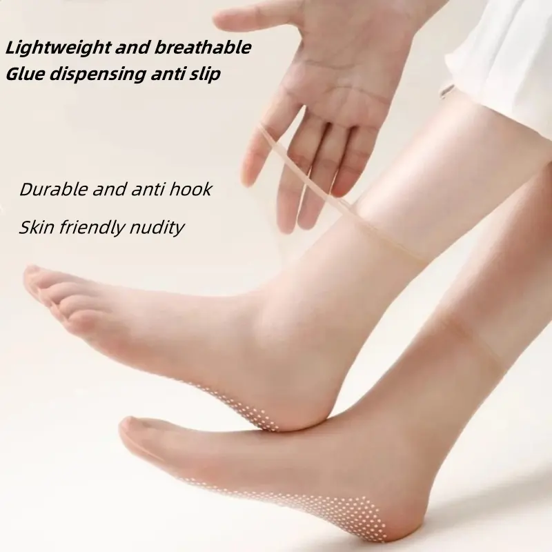 Invisible adhesive anti slip short stockings for women's summer anti hook thread transparent crystal socks with core wire ultra-thin invisible middle tube simple