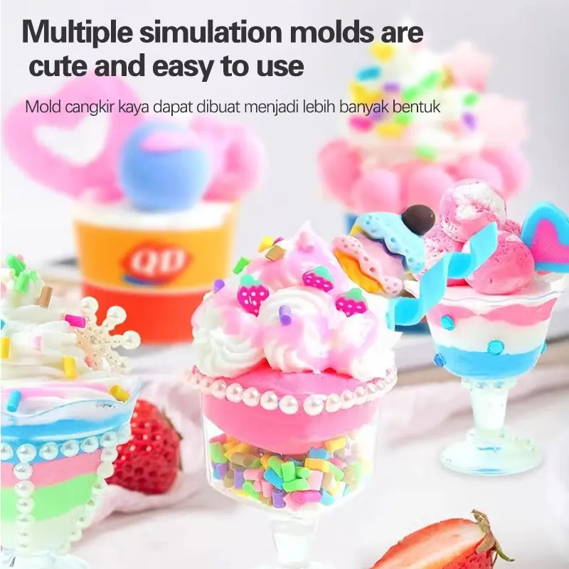 Tepi es krim anak buatan tangan DIY krim lem mainan gadis penutup mulut buatan tangan simulasi mainan makanan buatan Toys Buah Kotak deco cream Kue 4