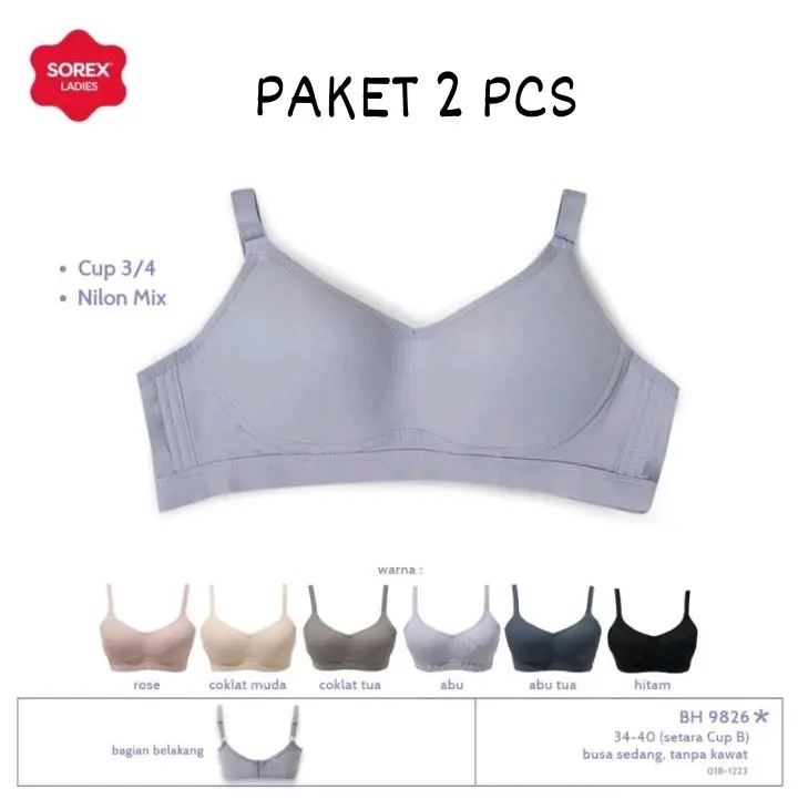ISI 1-3 PCS BH SOREX 9826 size 34-40 Busa Sedang Tanpa Kawat Kancing 3