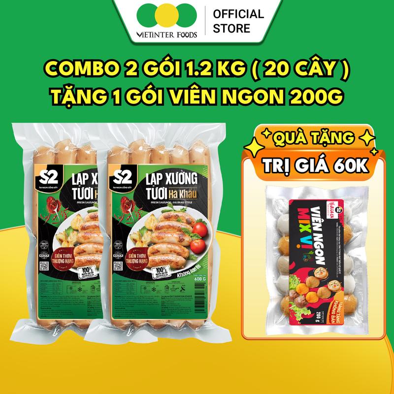 [Mua 2 Tặng 1] Combo 2 Gói Lạp Xưởng Tươi Hà Khẩu S2 Vietinter Foods 1.2KG (Gói 600g)