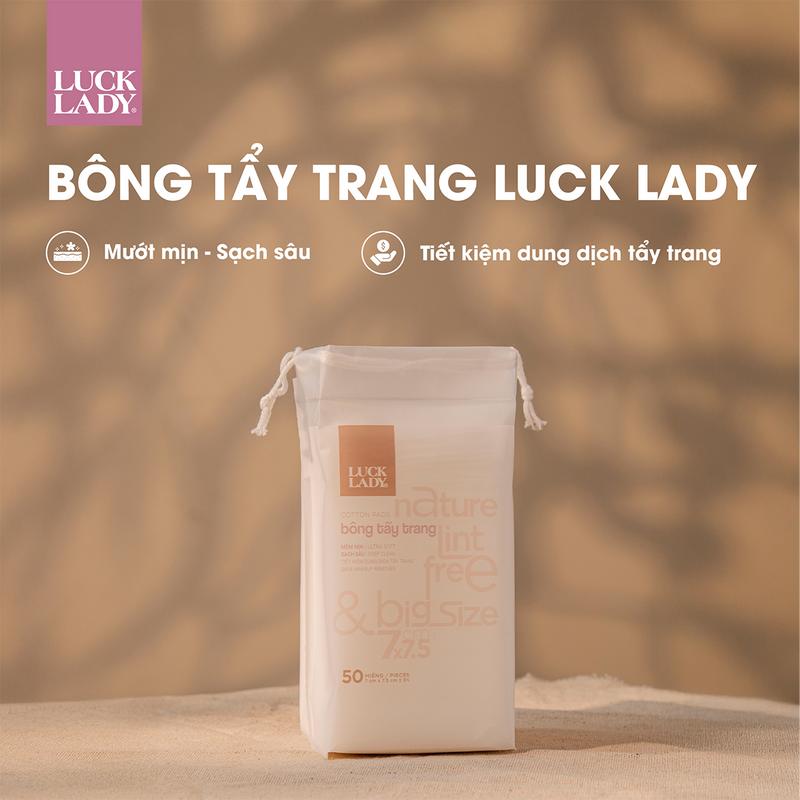 Bông tẩy trang Luck Lady cao cấp dạng túi rút nhỏ gọn mang đi du lịch 50 miếng/túi mềm mịn, làm sạch da, an toàn cho da, skincare làm đẹp da