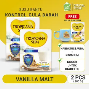 Free Exclusive Gift - Twin Pack - Susu Tropicana Slim DIABTX Vanilla Malt 900 g DIABETX TM (2 Pcs) - Bantu kontrol gula darah diabetesi