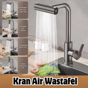 Keran Air Cuci Piring/Kran Angsa Fleksibel Dapur/Keran Air Terjun 4 Mode Keran Wastafel Dapur Multifungsi Kran Sink Dapur 360 ° Rotasi Wastafel / Tembok Kran Angsa Fleksibel Kran Air 1/2 Inci
