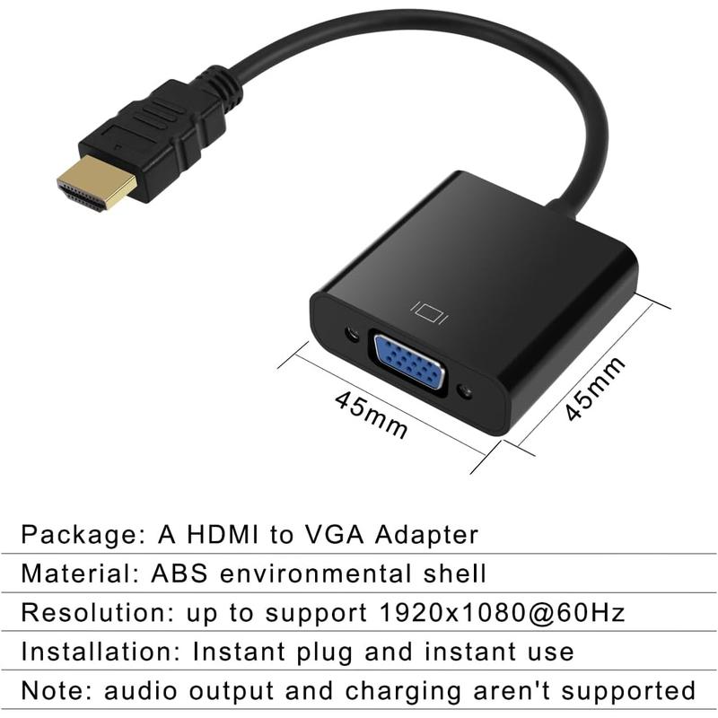 HDMI to VGA, Gold-Plated HDMI to VGA Adapter (Male to Female) for Computer, Desktop, Laptop, PC, Monitor, Projector, HDTV, Chromebook, Raspberry Pi, Roku, Xbox and More - Black 6
