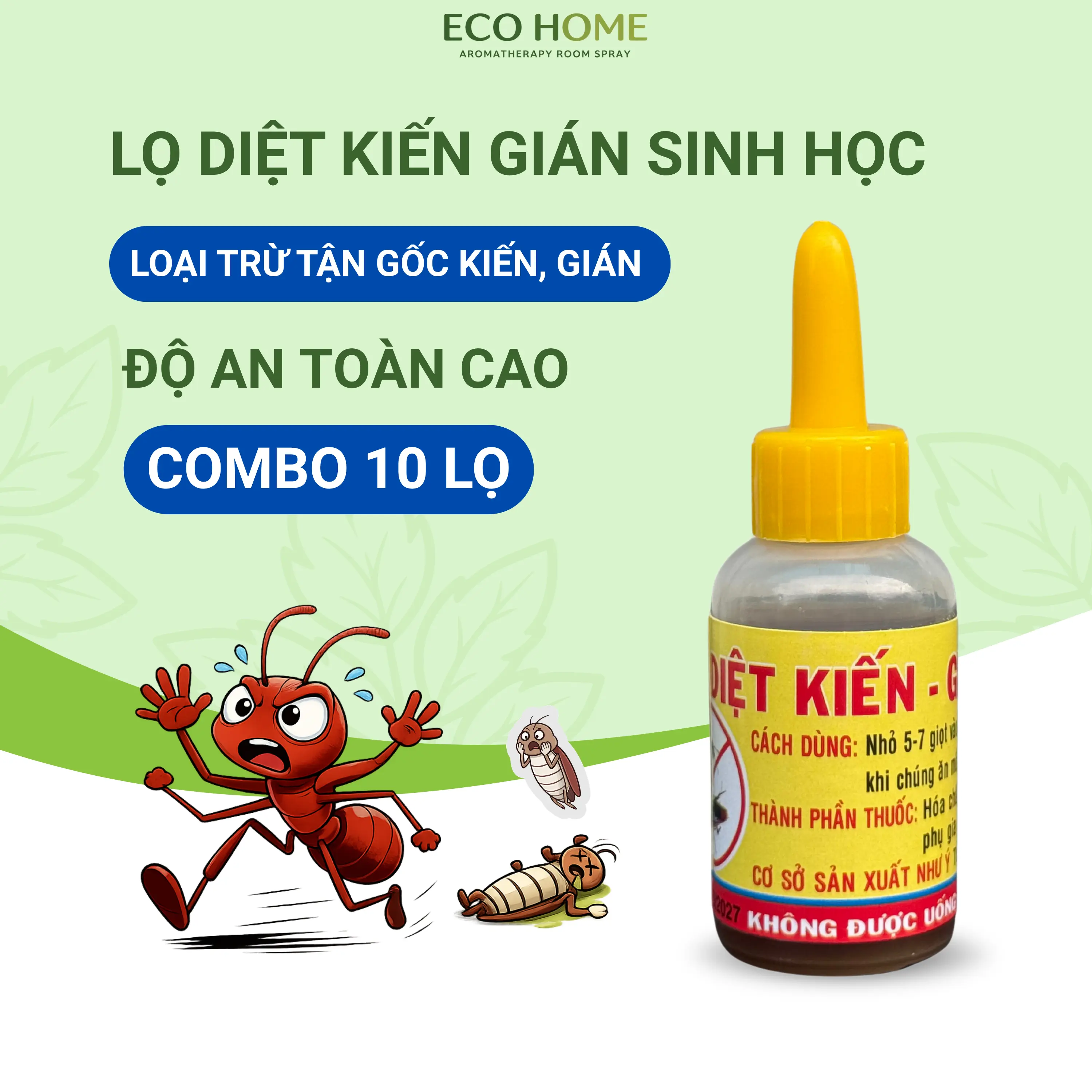 10 Lọ chất lỏng diệt Kiến Gián sinh học, Thân thiện với môi trường, Không mùi, Hiệu quả cao, An toàn cho người và vật nuôi ECOHOME (10ml/ lọ)
