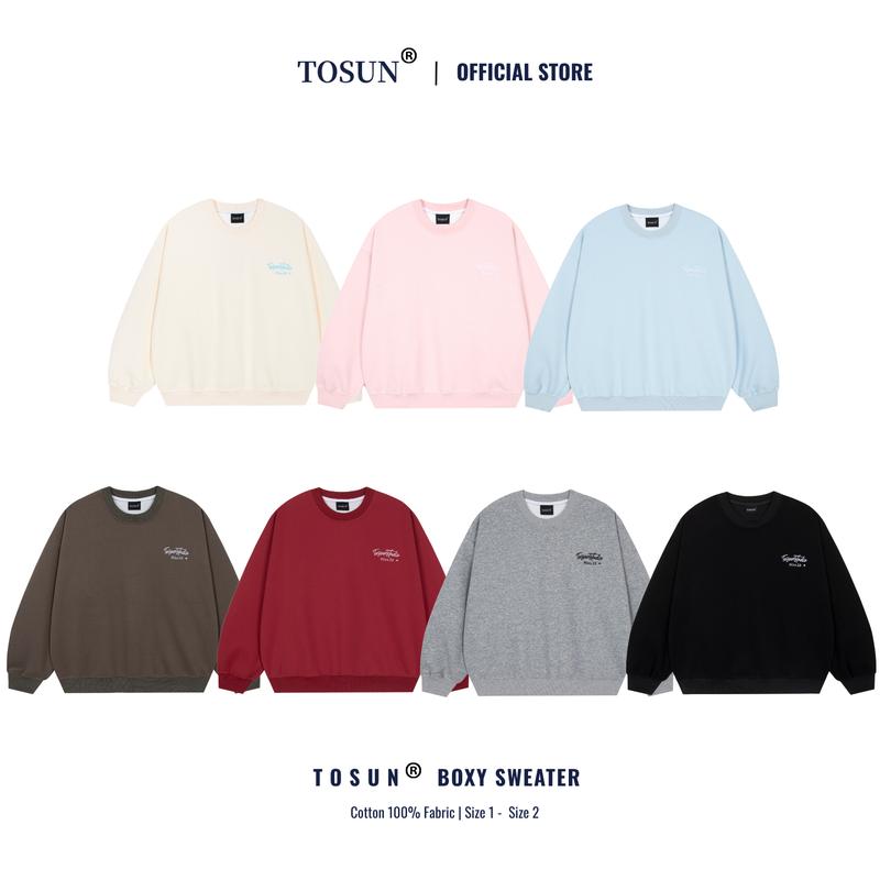 Áo Sweater Nỉ Ép Hàn Form Rộng Boxy Thêu Logo TOSUN S19