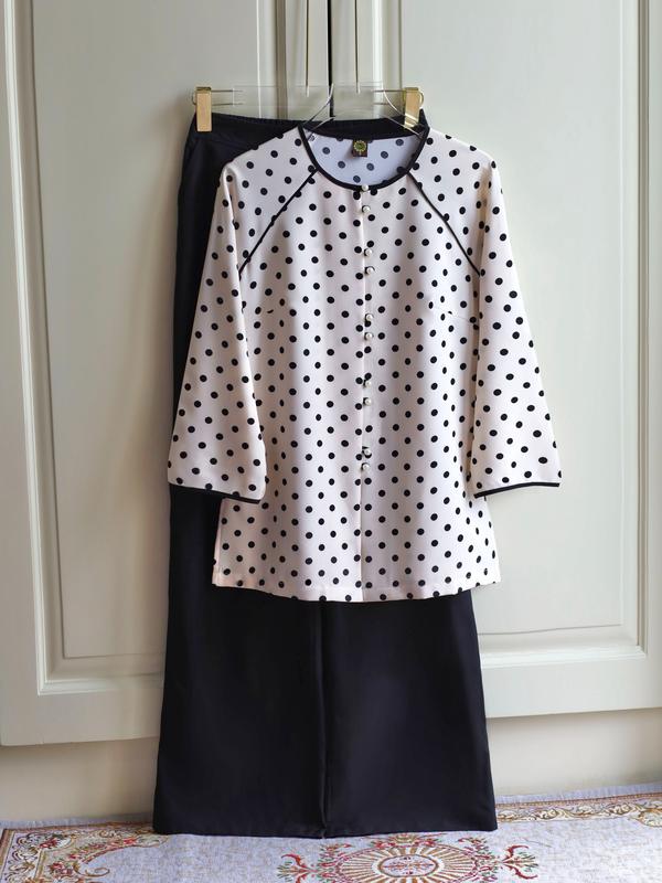 DL157 CHẤM BI KEM ( Họa Y Pháp Phục) bộ Đồ Lam Đi chùa - Phật Tử Nữ - Chất lụa cao cấp- Size S M L XL  XXL-Truyền Thống Thường Mặc Women thanh Lịch  áo hoa sen Voi trung niên bà ba