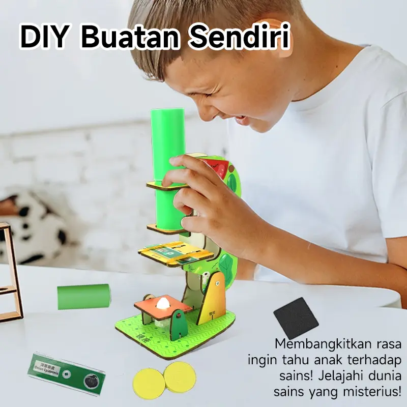 JOYTOYS1 Mikroskop eksperimen mainan simulasi anak-anak teka-teki mainan pengajaran