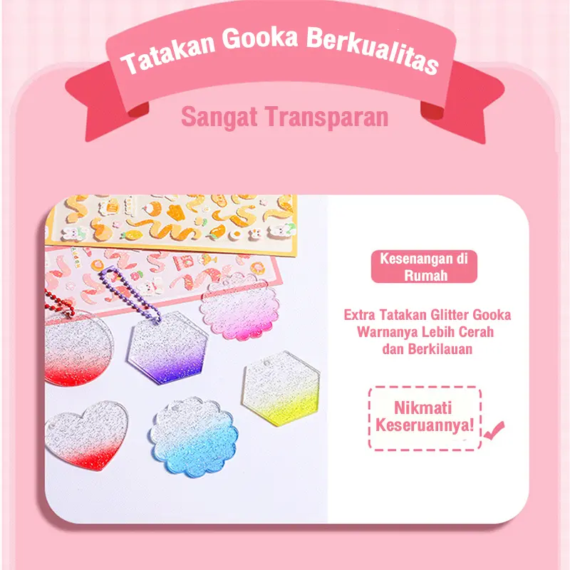 [New Packaging] Mainan DIY Gantungan Kunci Akrilik Set Guka Stiker Set  Lucu Anak DIY Gooka Set Sticker Hadiah DIY Gantungan Kunci Bahan Kotak Penyimpanan Tangan Bahan Akun DIY Keyring Gooka Card Sticker Set lem toys alat toys 5
