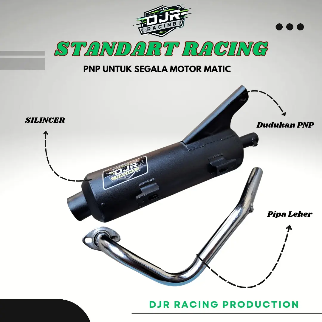 Knalpot Standart Racing suara bass adem DJR Racing untuk motor Beat, Vario, Scoopy, Genio, Spacy, Mio, Mio GT, Mio Soul, Fazzio, X-Ride, Mio 125, Mio M3