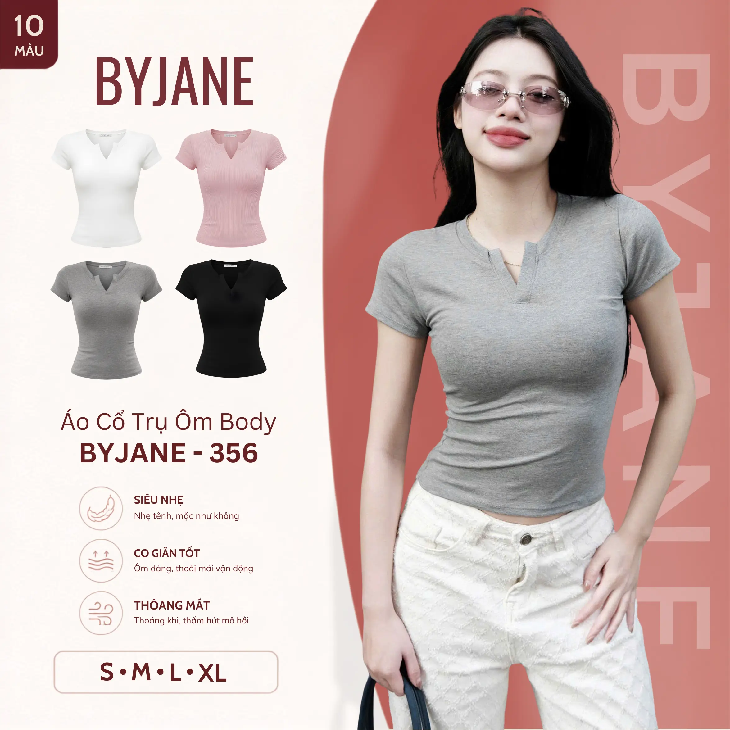 (MỞ BÁN) Áo Thun Cổ Trụ Tàu Ôm eo BYJANE-356
