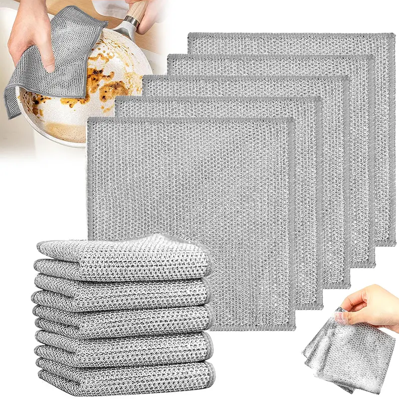Silver Wire Wipe Kitchen Stovetop Dishwashing Non-Greasy Cleaning Cloth Wire Dishcloth