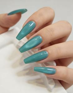 Lake Green Cat Eye Wearable Nails, Handmade Custom, Translucent and Brightening, Best Seller Quiet Luxury Style